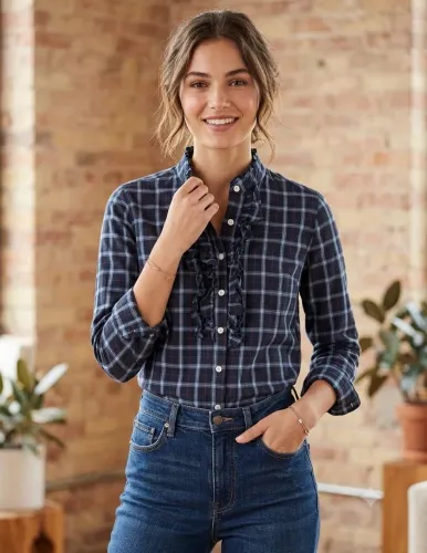 Camisa xadrez feminina tam 40 com babado Marfinno