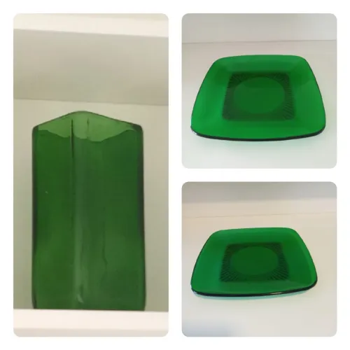Lote Vintage! Vaso e Prato Vidro Verde.