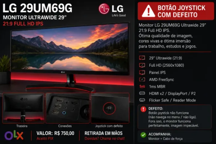 monitor lg 29 polegadas ultrawide ips sua chance !!!