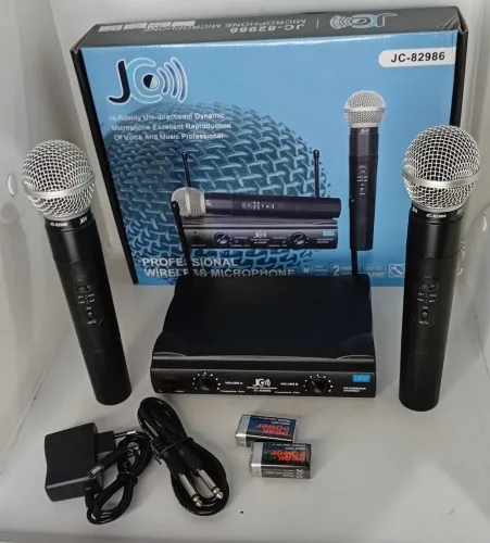 PAR DE MICROFONE JC-82986 SEM FIO UHF PROFISSIONAL ÓTIMA QUALIDADE SEM RUÍDOS