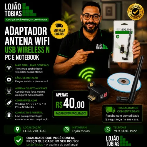 Adaptador Antena Wifi Usb Wireless N Pc Notebook (entrega grátis)