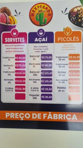 Fornecedor açaí, picolé, sorvete e paletas mexicanas