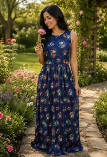 Vestido floral azul marinho super charmoso