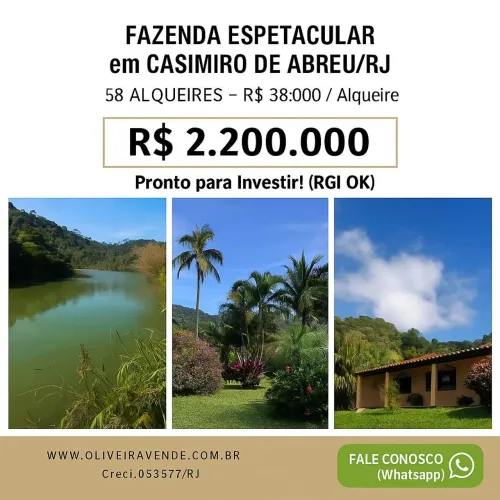 Fazenda para Venda em Casimiro de Abreu, Santa Irene, 5 dormitórios, 5 suítes, 2 banheiros