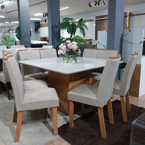 SALA DE JANTAR MESA QUADRADA COM 8 CADEIRAS