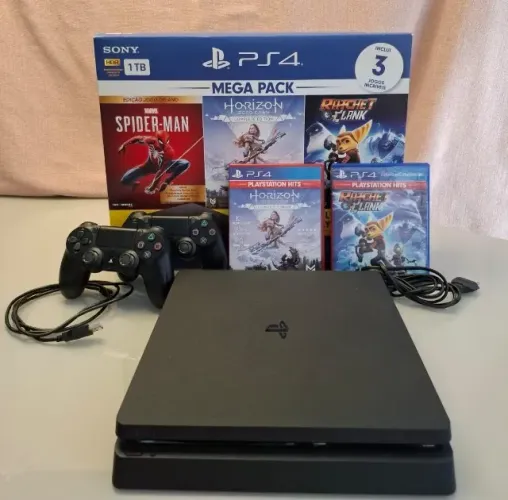 PS4 Slim 1TB + 2 Controles Originais + Jogos + Caixa