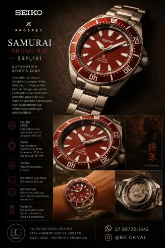 EDIÇÃO LIMITADA - SEIKO SAMURAI - MOD. SRPL11K1 - SHOGU-RAI