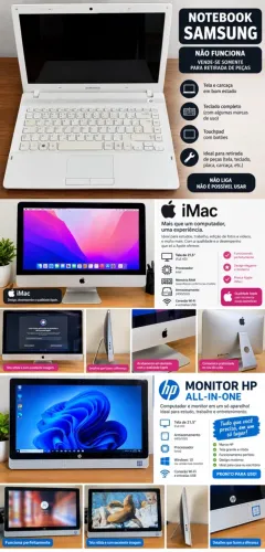 ? VENDO 2 MONITORES FUNCIONANDO HP E APPLE + NOTEBOOK PARA RETIRADA DE PEÇAS