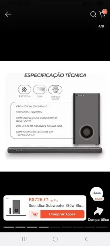Soundbar Subwoofer 180w Bluetooth 3.1 Canais Tomate MTS-2037
