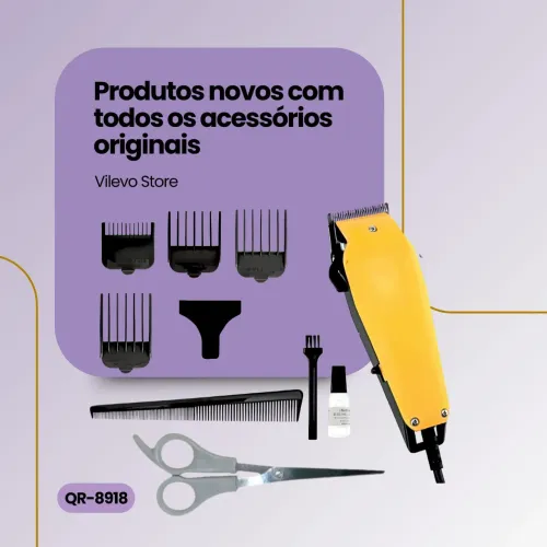 KIT COMPLETO MÁQUINA DE CORTAR CABELO KNUP QR-8918 COM FIO