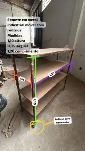 Estante Industrial em Metal com Rodas para Movimentar - Reforçada - Medidas na 1 imagem