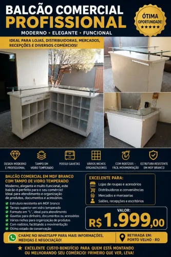 Balcão comercial profissional em MDF resistente