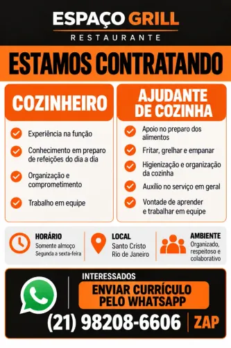 Cozinheiro / Ajudante de Cozinha com experiência em restaurante Self Service
