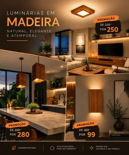 Luminárias de madeira direto da fábrica
