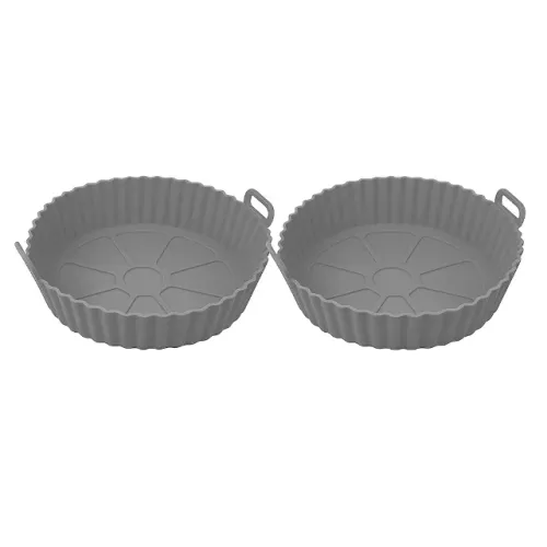 Duas Formas de Silicone Redonda para Air Fryer, 17,5cm x 6,5cm, Cinza Médio, com Alças Lat