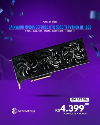 PLACA DE VÍDEO GAINWARD NVIDIA GEFORCE RTX 5060 TI PYTHON III 16GB