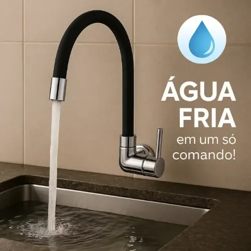 Torneira Para Tanque, Cozinha Flexível De Parede Fria Base Cromado FC-01