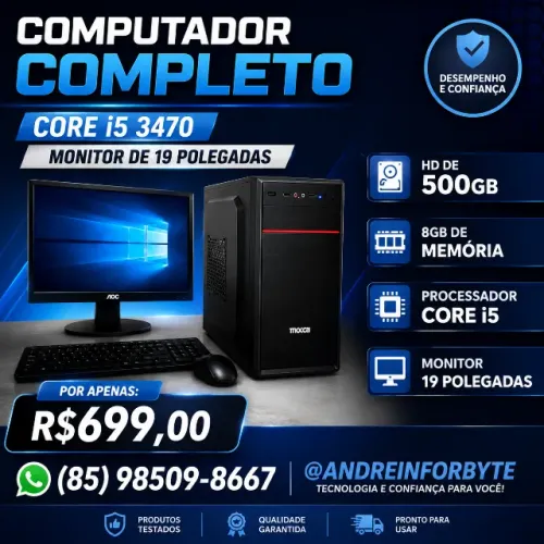 Computador Completo Core i5 3470 Monitor de 19 Polegadas