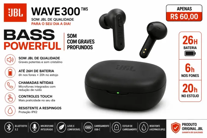 ? Fone Bluetooth JBL Wave 300 TWS Sem Fio