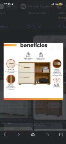 Cômoda medindo 105 de altura e 147 de largura
