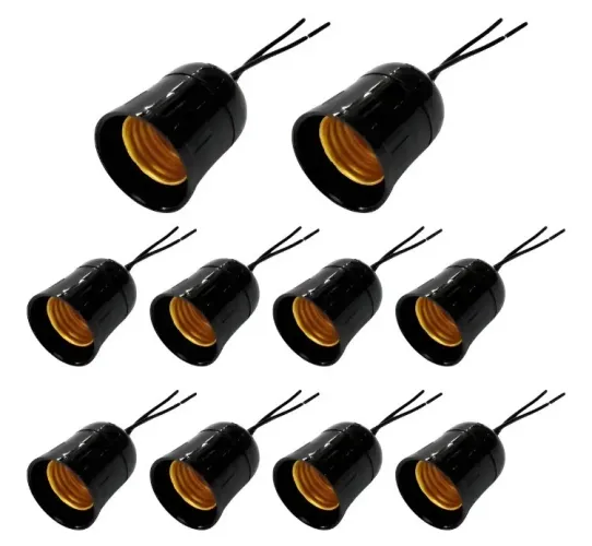 Bocal para lâmpa Soquete E27 com rabicho preto - kit 10 unidades