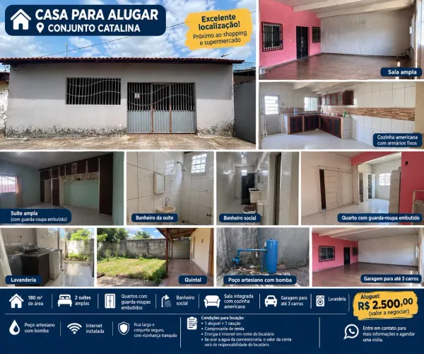 CASA PARA ALUGAR - CONJUNTO CATALINA | 180 m² | 2 SUÍTES | 3 VAGAS