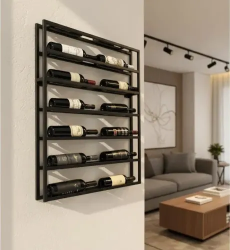 Adega Parede Estilo Industrial Suspensa Vinho 12 Garrafas Preto