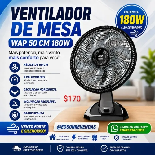 VENTILADOR DE MESA E BANCADA 50 CM 180W Wap