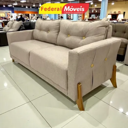 Sofá 1,70m Pés Madeira Tecido Linho - Promoção!