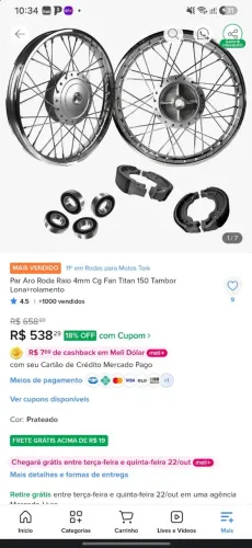 Aro moto Honda, novo na caixa 450 reais
