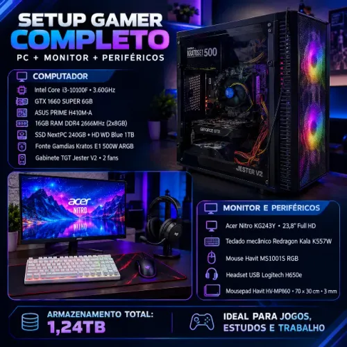 PC Gamer Completo Monitor 144hz Teclado mouse