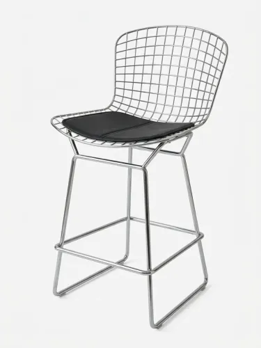 Banqueta Alta Bertoia Aramada Cromada com Assento Preto