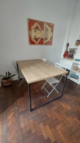 Mesa de Jantar Industrial Aço Tampo em BP Porto Espresso Móveis Natura/Preto
