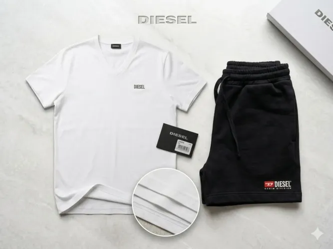 Kit Premium Diesel Original - Camiseta Gola V + Bermuda Moletom (Excelente Estado)