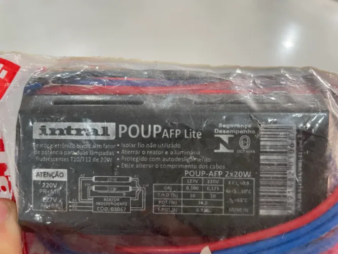 Reator Eletrônico Intral Poup AFP Lite 1x20w Bivolt 127/220v