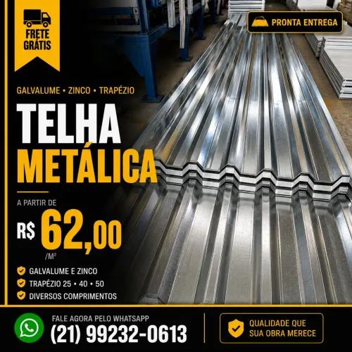 Telha Metálica Zinco Galvanizada Alumínio - A partir R$62 - Instalação Disponível RJ