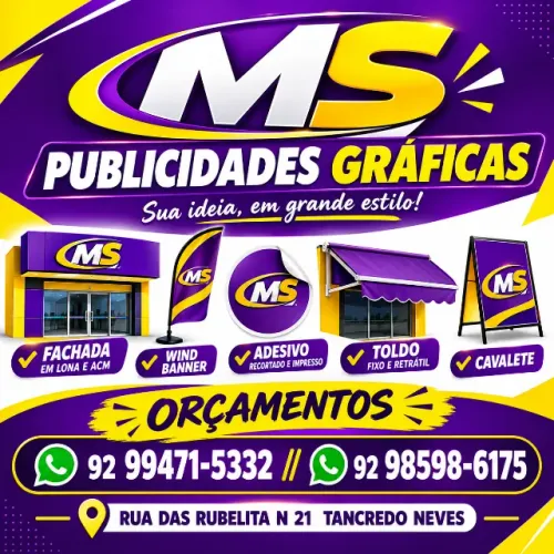 GRÁFICA PARA FACHADA, BANNER, WIND BANNER, ADESIVO, TOLDO E MUITO MAIS!