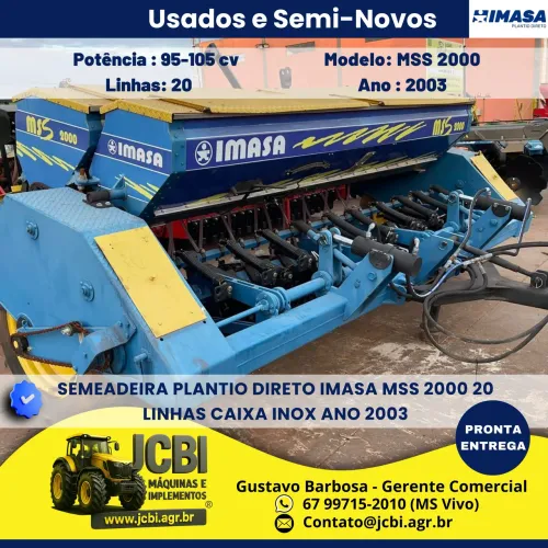 SEMEADEIRA PLANTIO DIRETO IMASA MSS 2000 20LINHAS CAIXA INOX ANO 2003