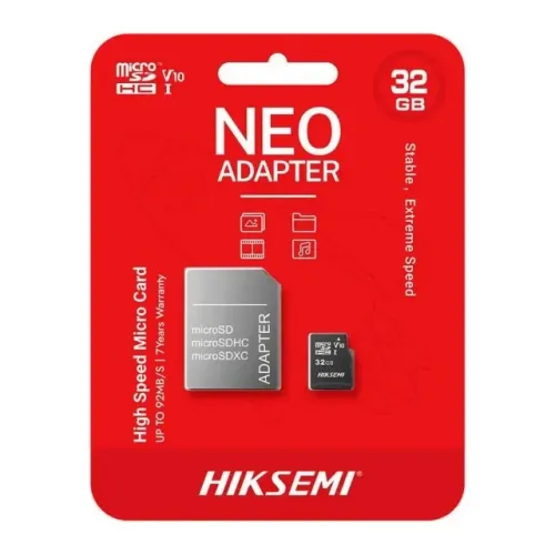 Cartão Hiksemi 32GB Neo microSD Card (Classe 10) U1, V10, UHS-I c/Adaptador - HS-TF-C1 32G