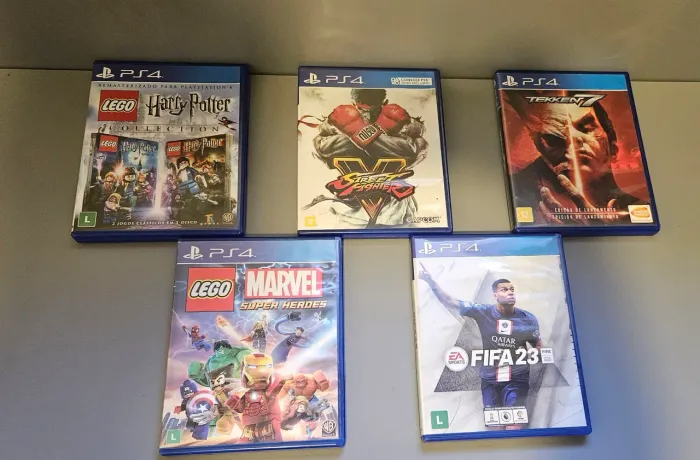 Jogos PS4 Fifa23, Tekken 7, Street Fighter 5, Marvel e Harry Potter