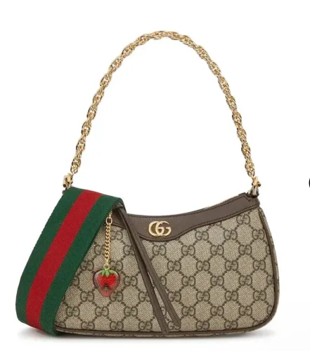 Bolsa italiana Gucci modelo Ophidia Pequena em canvas GG Supreme couro legítimo