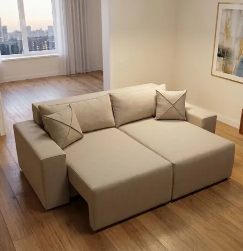 Sofá cama retrátil em LINHO bege.Entrego