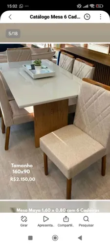 Mesa 6 cadeiras tampo laqueado