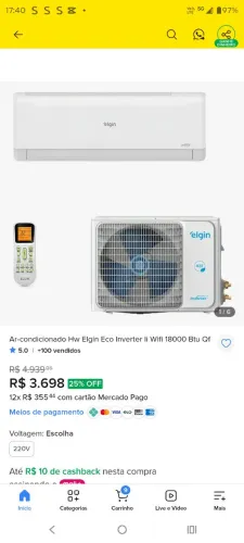 Ar condicionado 18000 Btu/h