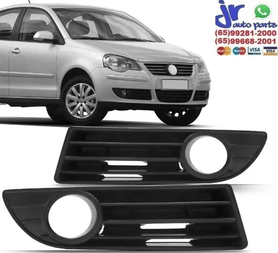 Par Moldura Farol de Milha Polo Hatch Sedan 2007 2008 2009 2010 2011 Preto com Furo