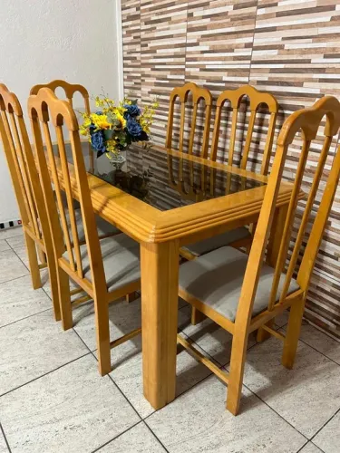 Mesa de Jantar Madeira Maciça 6 Cadeiras