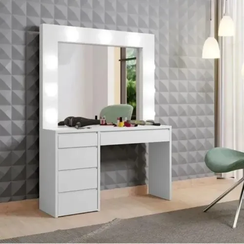 Penteadeira Camarin 1.36M 5Gavetas C/LED C/Espelho. São Produtos Novos Direto da Fábrica.