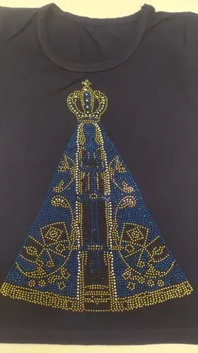 Camiseta Infantil Feminina Nossa Senhora Aparecida Com Strass Católica Religiosa