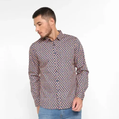 Camisa Manga Longa Pacific Blue Estampada Masculina - Marinho (tamanho M)