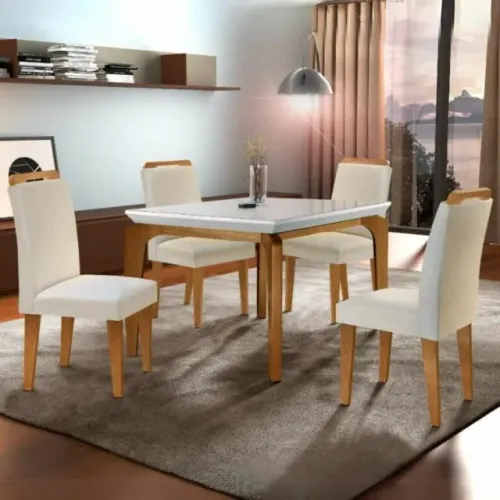 Mesa Londrina 120x80 Canto Copo com 4 Cadeiras Athenas - Rufato